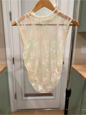 Free People Sheer Floral Lace Camisole in Cream